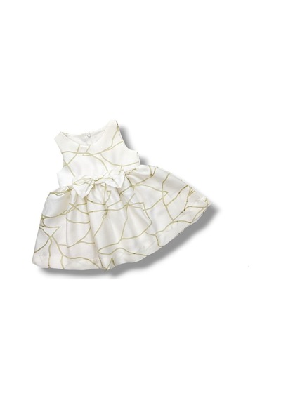 Çikoby Desenli Kız Bebe Elbise Ck50545 Ekru