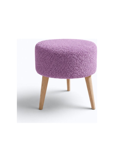 Lila Welsoft Kumaş Yuvarlak Puf Ahşap Ayaklı Demonte Modern Puf Tabure 40x42 Cm