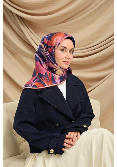 Silk Home Twill İpek Eşarp - 11480-64 Morcivert Turuncu