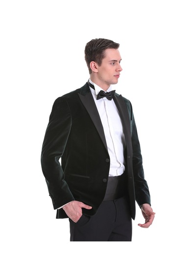 Hatemoğlu Yeşil Slim Fit Düz Sivri Yaka Kadife Klasik Smokin Damatlık 3312 Yeşil