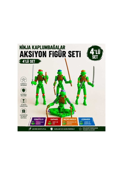 Ninja Kaplumbağalar Dummy 4'lü Set Hareketli Eklemli Figür Oyuncak 13 Cm