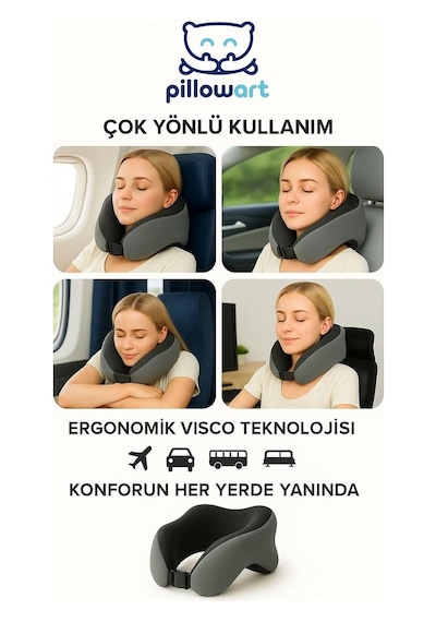 Visco Ortopedik Seyahat Yastığı Visco Boyun Destekli Seyahat Yastığı Siyah