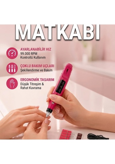 99.000 Rpm Usb Şarjlı Tırnak Matkap Makinesi Ayarlanabilir Hız Ve Düşük Titreşim