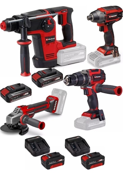 Einhell TP-HD 18/26 + TP-CI 18/220 + TP-CD 18/70 Li + TP-AG 18/125 Ce Q-2x4.0ah+2x2.5AH Kömürsüz Darbeli Profesyonel Set