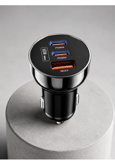 Mey İthalat 3 Portlu Araç İçi Şarj Adaptörü Çift Pd Type-c Ve Qc3.0 Usb Çıkışlı