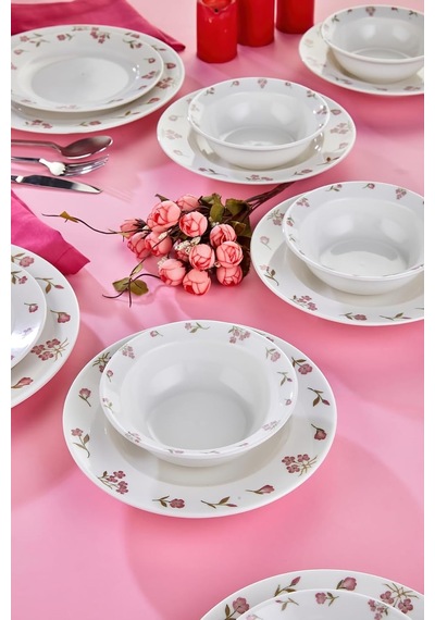 Rosette 24 Parça Porselen Yemek Takımı, Pembe, Ckr4797 Diğer
