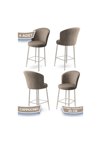 Canisa Alte Serisi 4 Adet Babyface Kumaş 65 Cm Krom Kaplama Ayaklı Cappucino Bar Sandalyesi Cappucino Sandalye Krom Kaplama Ayak