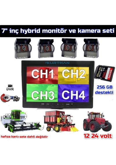 256 Gb 4 Adet Metal Kasa Kamera Ve 7'' Hybrid Dvr Set 12-24 Volt