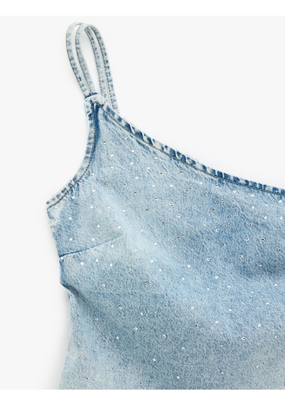 Koton Rahat Kalıp Taş Detaylı Pamuklu Fermuarlı Askılı Asimetrik Denim Bluz Açık İndigo 6sal30035md Koton Rahat Kalıp Taş Detaylı Pamuklu Fermuarlı Askılı Asimetrik Denim Bluz Açık İndigo 6sal30035md
