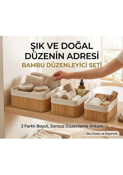 3 Lü Kare Stil Pinterest Sepet Bambu Dekoratif Ev Düzenleyici