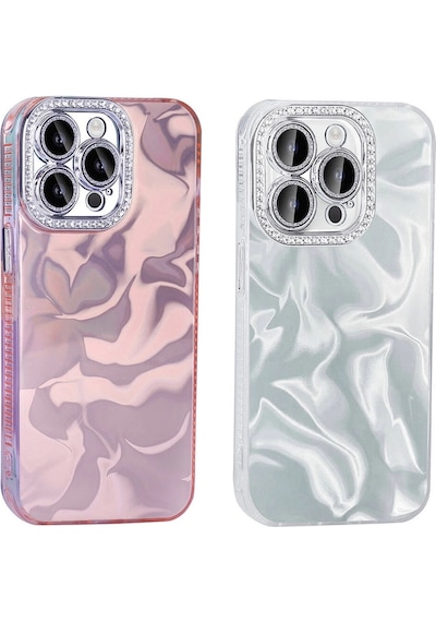 Apple Uyumlu iPhone 15 Pro Max Kılıf Airbagli Parlak Taş Detay Tasarımlı Redclick Esila Kapak - Pembe