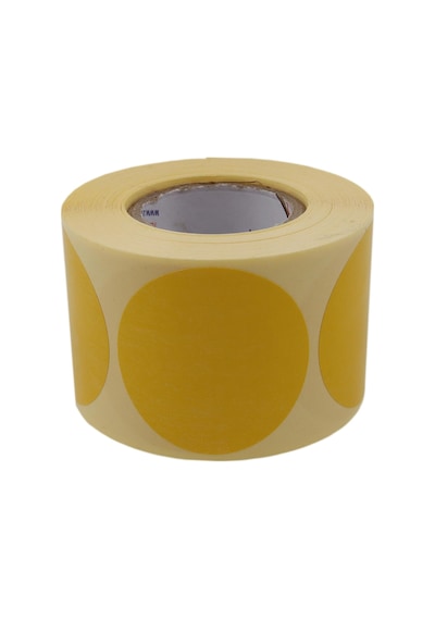 Sarı Renk Zemin Baskılı Kuşe Etiket 40mm Çapında 500 Adet 40mm Kuka Çapı Sarı Çok Renkli