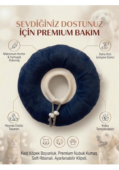 Elizabeth Yakalık Yumuşak Ayarlanabilir Kedi Köpek Koruyucu Boyunluk, Mavi, M Beden