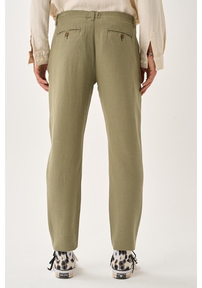 Alexandergardi Regular Fit Beli Lastikli Keten Pantolon haki