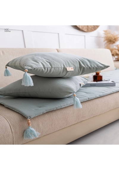 Yeşil Premium Keten Evcil Hayvan Dostu Keten Koltuk Pedi / Şilte Kırlentli 80x180 Çok Renkli