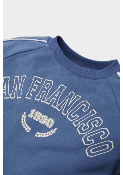 DeFacto Erkek Bebek 2'li Takım Baskılı Sweatshirt Esnek Belli Eşofman Altı D2599A525SPBE341 Mavi DeFacto Erkek Bebek 2'li Takım Baskılı Sweatshirt Esnek Belli Eşofman Altı D2599A525SPBE341 Mavi