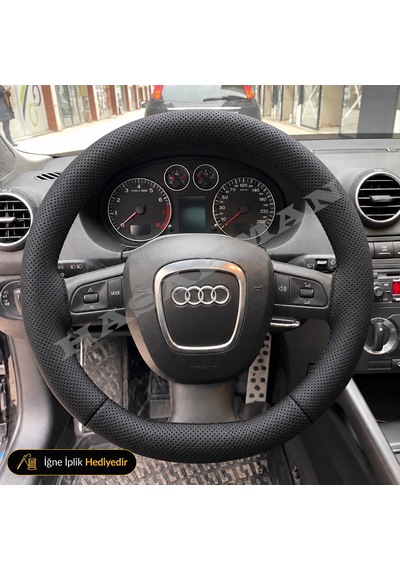 Audi Q7 4l Dikme Direksiyon Kılıfı Premium Komple Delikli Deri Siyah Dikiş 3 Kollu Tuşlu Spor 2005-2009