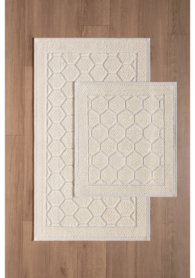 Sakura Sk015a Doğal Pamuk 2'li Banyo Paspas Seti 60x100 60x50cm Kaymaz Taban Makinada Yıkanabilir Kemik