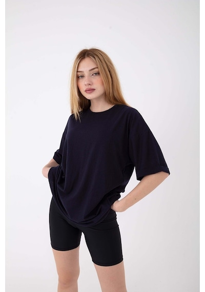 Flood Of Style Kadın Oversize Kısa Kollu Bisiklet Yaka Siyah