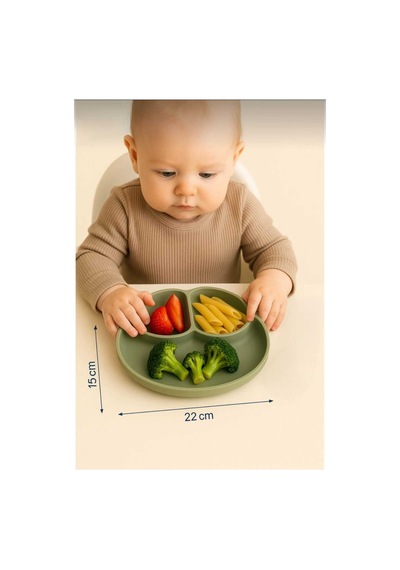 %100 Silikon 3 Bölmeli Mama Tabağı Bpa Free Vanilyalı Yeşil
