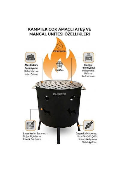 Desenli Bahçe Ateş Çukuru Mangal - Outdoor Şömine Izgaralı 2'si Bir Arada Mangal Ateş Çukuru Diğer
