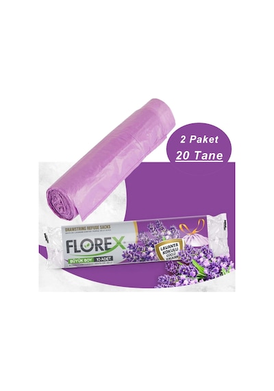 Florex 40 L Büzgülü Lavanta Kokulu Çöp Torbası Poşeti 2 x 10'lu 55 x 60 CM