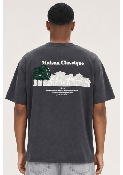 Respire Erkek Maison Baskılı Oversize T-shirt Füme