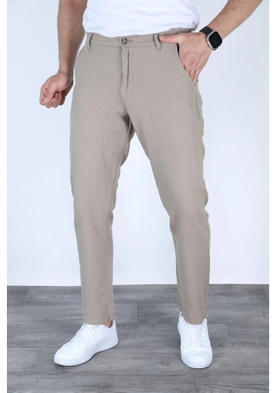 Myrab Denim Yazlık Rahat Kalıp Keten Pantolon Füme Taş