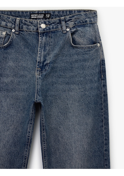 Koton Normal Bel Vintage Straight Fit Jean Pantolon Petrol 6sam40301nd