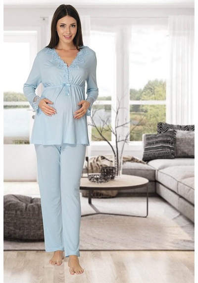 Pijamadam Kadın Mavi Hamile-lohusa Pijama Takımı Mavi