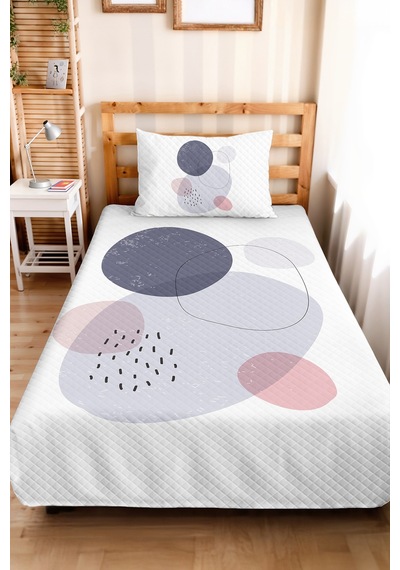 Geometrik Gri Genç Odası Tek Kişilik Pike Takımı - Modern Pudra 160x220 Cm Kapitone Yatak Örtüsü Gizli Çayır Pususu