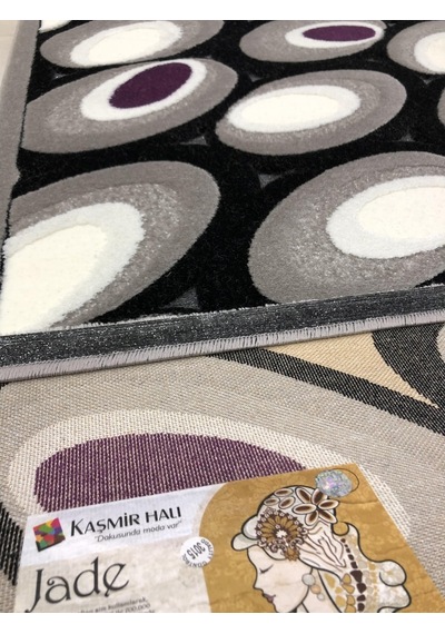 Kaşmir Halı Jade 97X200 Je-004-02 Gri Siyah Mor Yolluk 2 Metre !