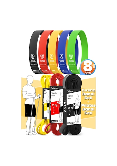 8li Giga Set 5+15+25 Kg + 5li Pilates Direnç Bandı Barfiks Lastiği Loop Band Mix Ton Çok Renkli