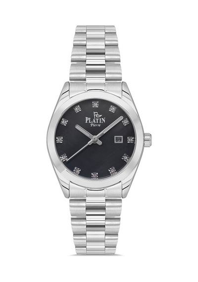Platin Pierre Sa-pl-1107la-a2 Takvimli Çelik Kordon Kadın Kol Saati Gümüş