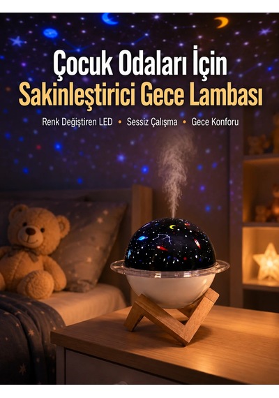 Usb İle Çalışan Projektörlü Aromaterapi Nemlendirici Masaüstü Kullanım İçin Uygun