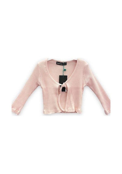 Cuties Kız Çocuk Pamuklu Kaşkorse Bağlamalı İnce Hırka-11739 Pudra