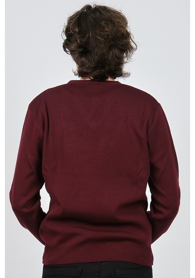 Ateş Triko Erkek V Yaka Düz Kazak 6091026 Bordo Bordo
