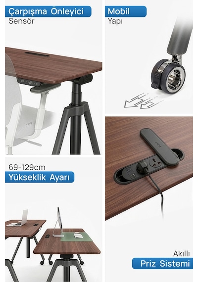 O-flex Oak Yükseklik Ayarlı Çalışma Masası Ceviz
