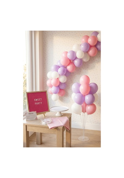 Tatlı Temalı Doğum Günü Süsleme Deluxe Set Pembe Keçe Yazı Panosu Standlı Pompa Balon Zincirli 7 Li Şeffaf Balon Standlı 1 - 12 Yaş