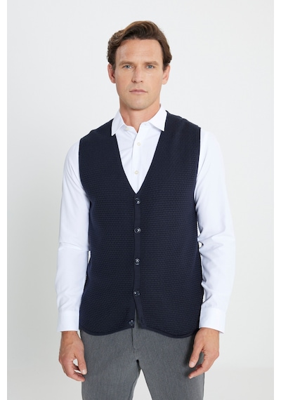 AC&Co / Altınyıldız Classics Erkek Lacı Pamuklu Standart Fit Normal Kesim V Yaka Jakarlı Triko Yelek Lacı