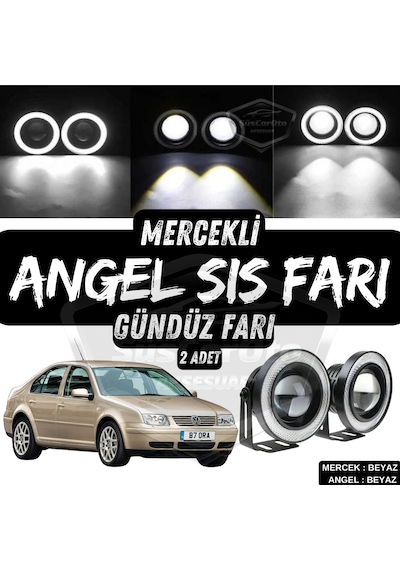 Vw Bora 1998-2006 Uyumlu Mercekli Angel Sis Farı Metal Su Geçirmez 76 Mm Beyaz Halkalı Gündüz Farı Angel Eyes 2 Adet