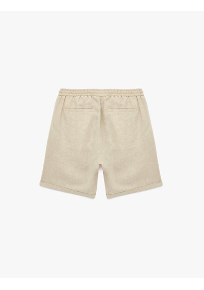 Koton Beli Bağcıklı Cepli Duble Paça Bermuda Keten Şort Bej 6sam40109hw Ekru