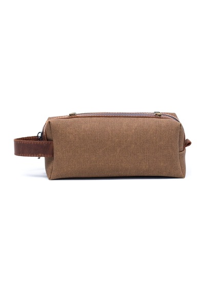 Gillario Design 06 Unisex Kanvas Kumaş+deri Sütlü Kahve-taba Eskitme Dopp Kit