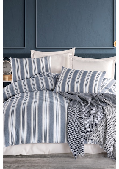 Eponj Home Sport Çizgili Nevresim Takımı Tek Kişilik Soft Line Lacivert Lacivert