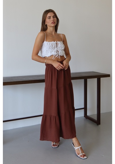 Balenbi Kadın Basic Beli Bağcıklı Müslin Etek 1104 Kahverengi