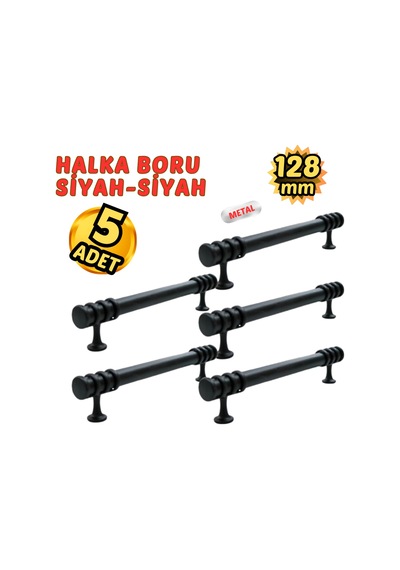 5 Adet Metal Halka Mobilya Çekmece Dolap Kulpu Siyah-siyah 128mm Siyah - Siyah