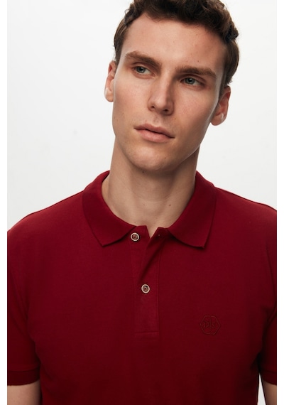 D's Damat Ds Damat Regular Fit Bordo Pike Dokulu %100 Pamuk Kıvrılmaz Polo Yaka Nakışlı T-shirt 4HC14ORT51000 Bordo