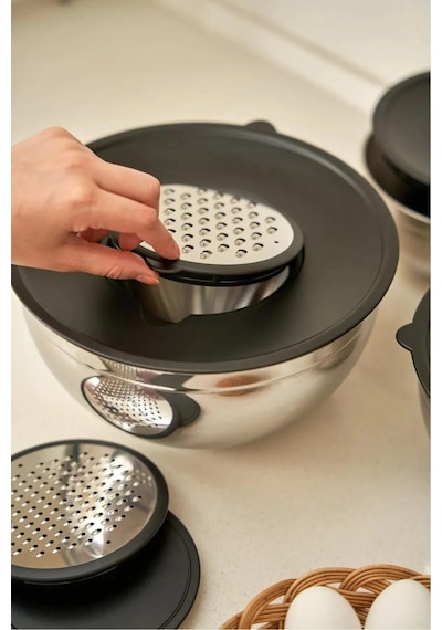 9 Parça Rendeli Karıştırma Ve Saklama Kabı gümüş