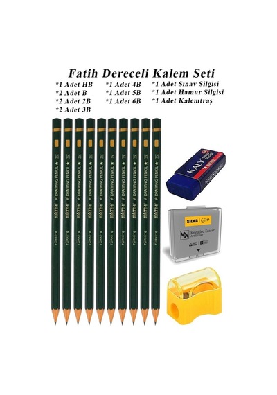 Fatih Dereceli Kalem Seti Karakalem Seti Hb B 2b 3b 4b 5b 6b 13'lü Set Sınav Silgisi Ve Hamur Silgi Kalemtraş