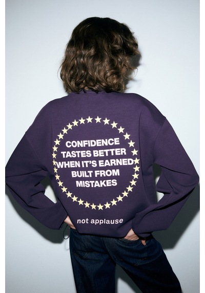 Grımelange Marıela Kadın Yuvarlak Yaka Baskı Detaylı Oversıze Mor Sweatshirt Mor
